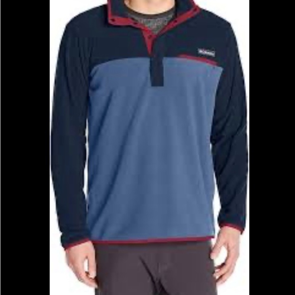 Columbia Blue and Black Cardigan Sweater with Snap Closure